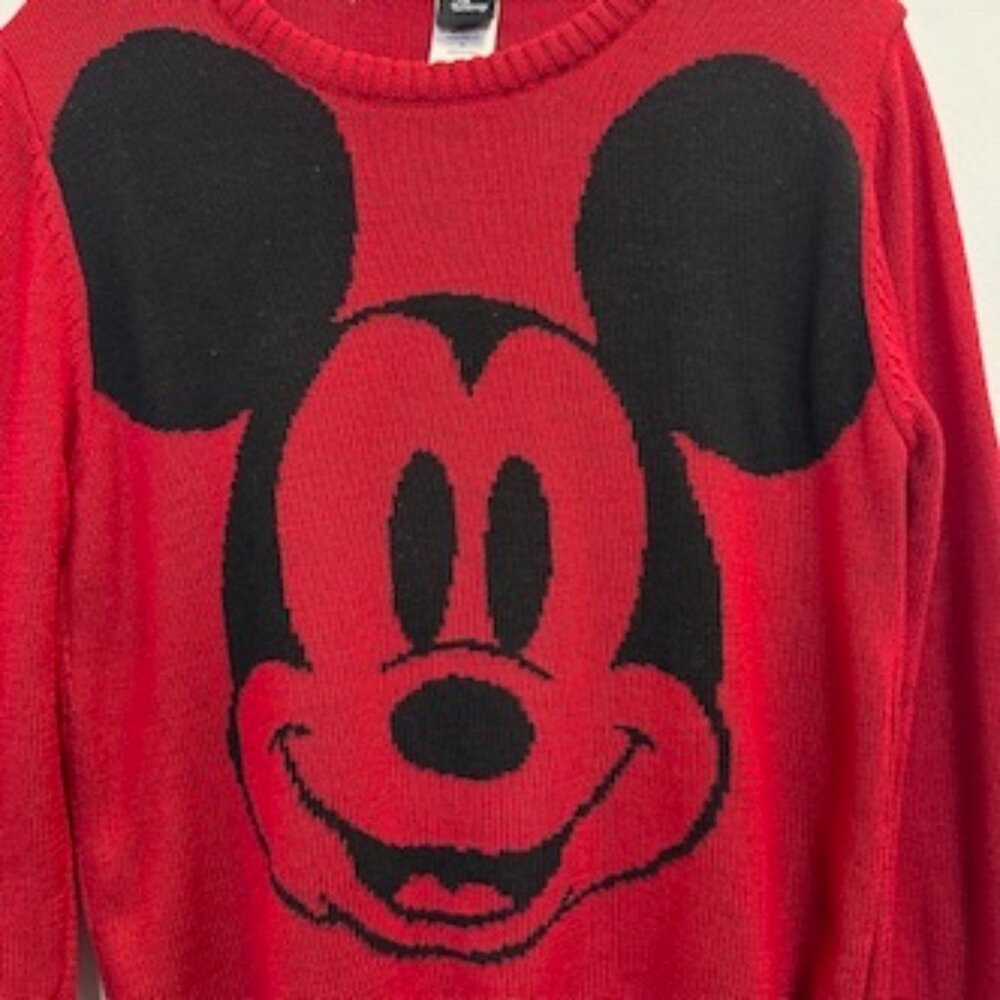 Disney Mickey Mouse Knit Sweater XL Red Black Crewneck - Picture 4 of 9